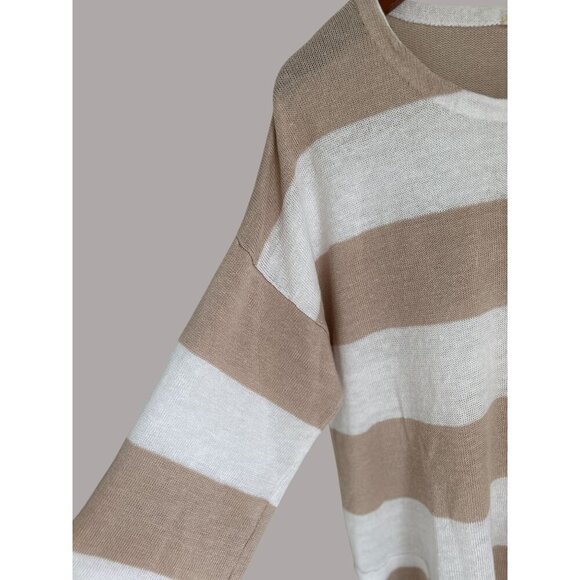 Eileen Fisher XL Organic Linen Knit Sweater Top Beige & White Striped Relaxed Fi - Picture 5 of 11